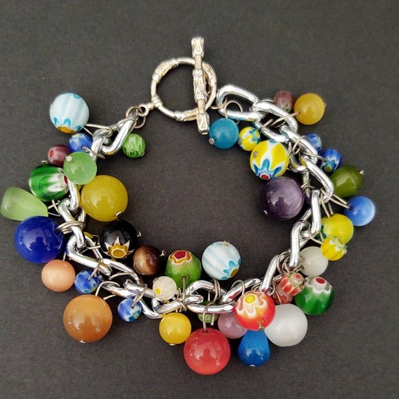 Multi color glass beaded bauble bracelet - Picture 6 of 8